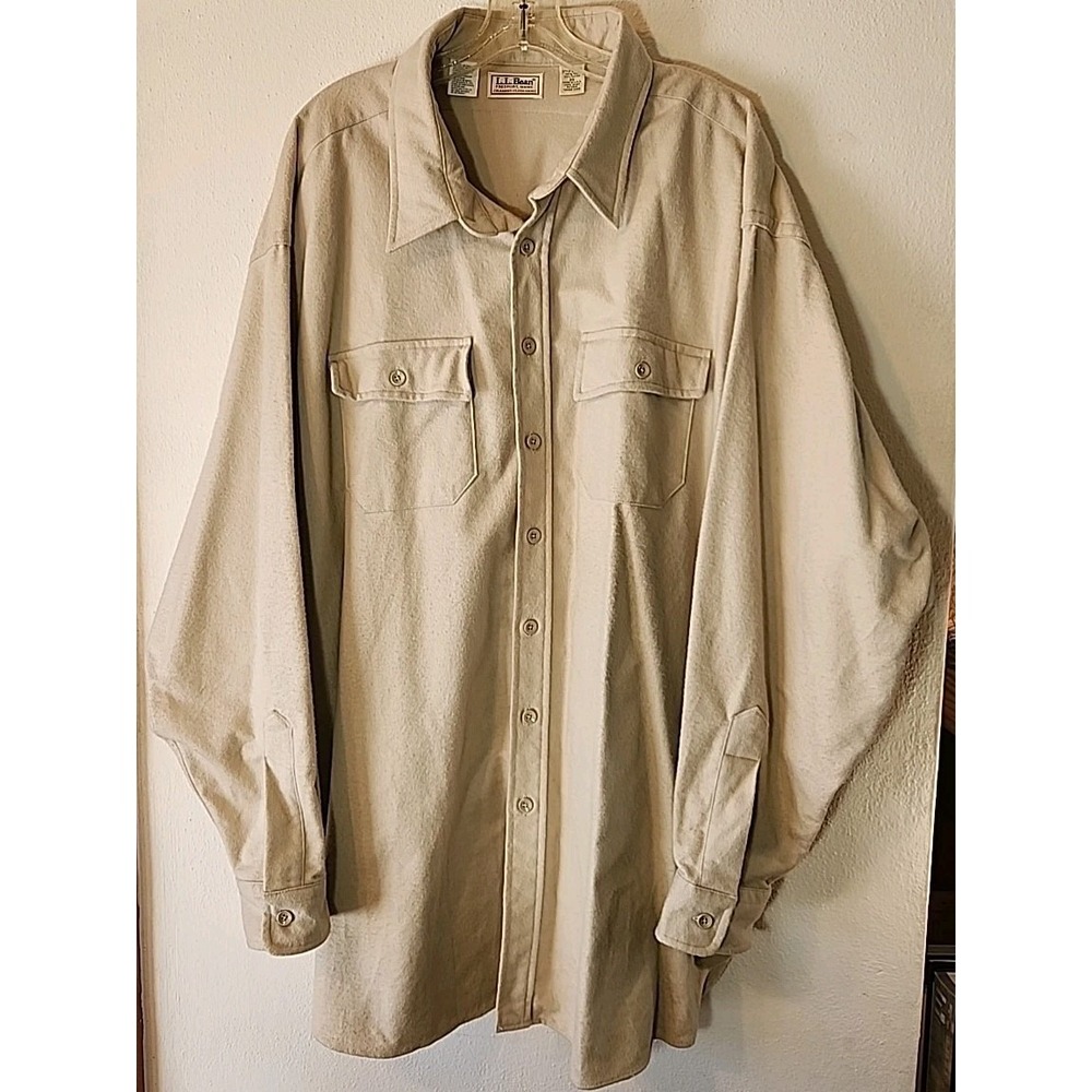 Vtg LL Bean Chamois Cloth Shirt Mens 2XL 20 T Tan Button Up Made In USA 80s/90s